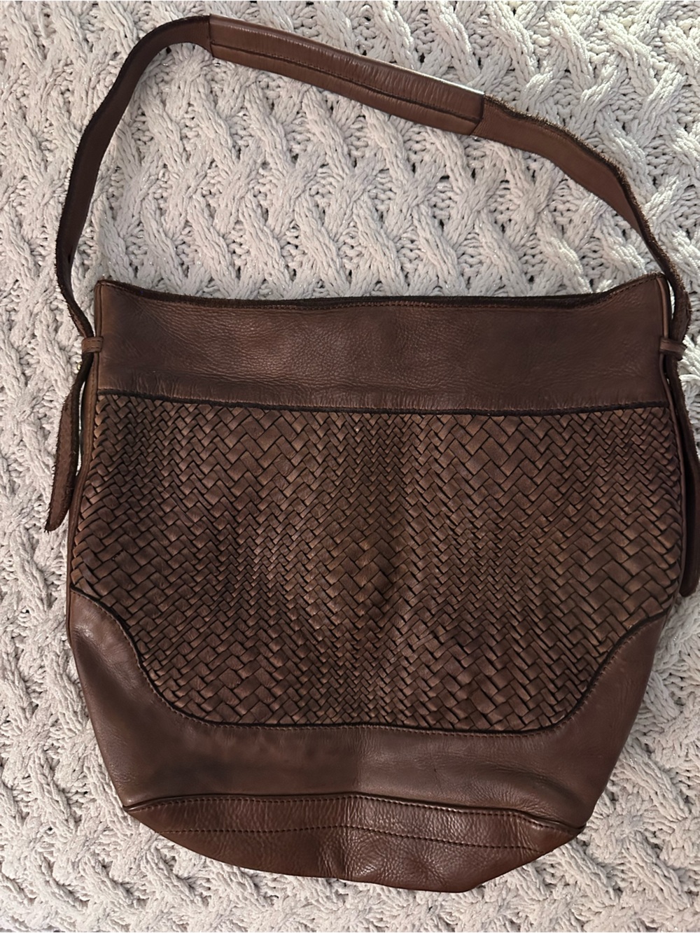 Marta Ponti Genuine Leather Woven Hobo Bag Made in India Brown Slouchy